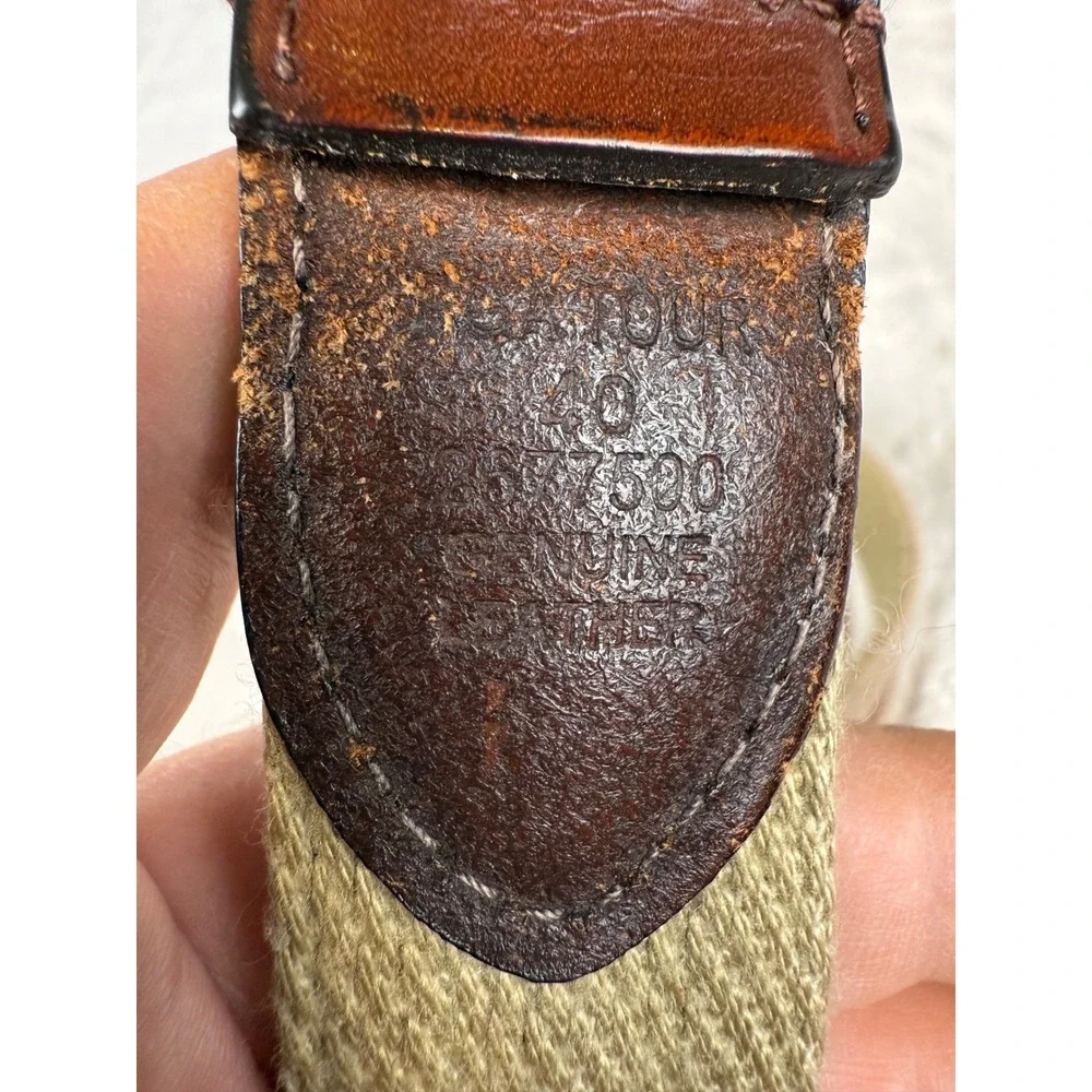 PGA Tour Mens Braided Canvas Leather Belt Khaki Brown Size 40 Golf Casual‎